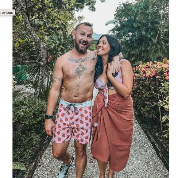 Of One Sea Men's Townshorts in Joie Inn  Peach Collab Print Swimsuit Size 32 - Picture 1 of 10